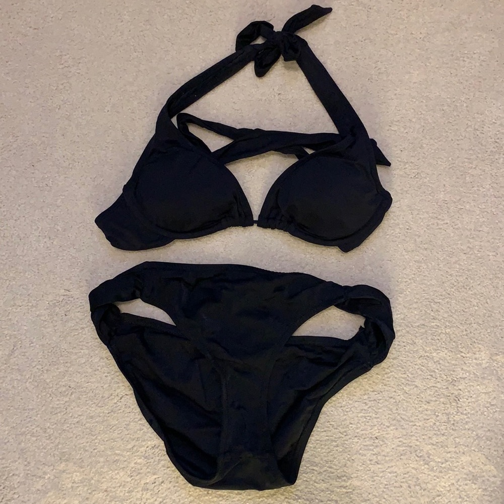 JCrew Ann Taylor black twist bikini